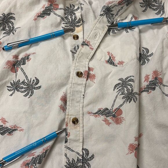 Vans Shirt Mens Size M Button Up Short Sleeve Classic Fit Palm Trees Beach FLAWS - Picture 6 of 7